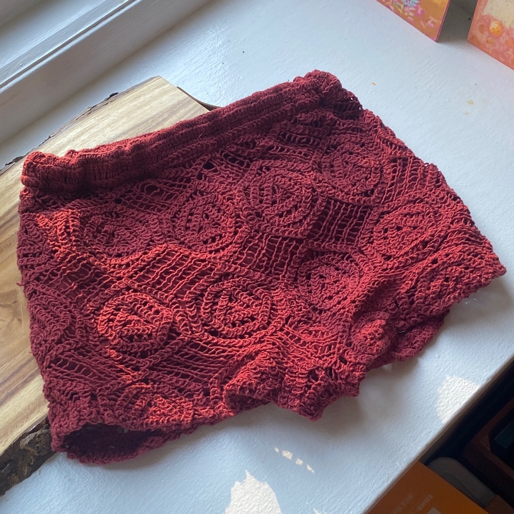 Zara Burgundy Crochet Shorts